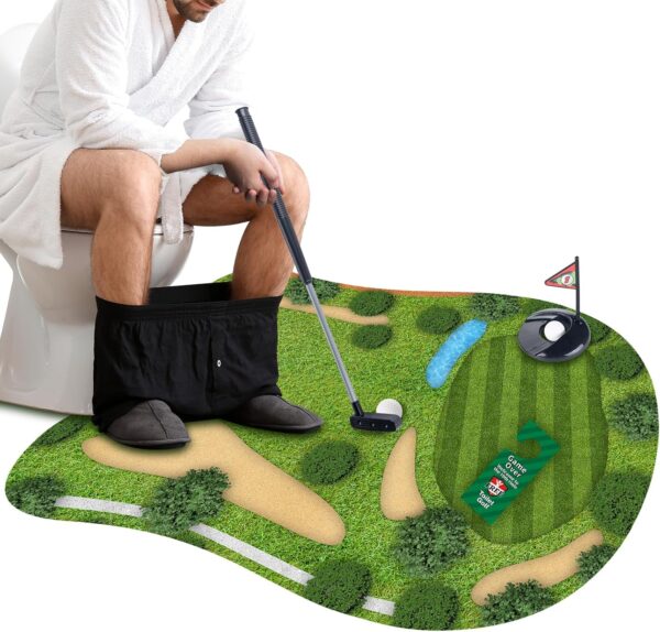 Toilet Golf Toys Set with Practice Mats Golf Club 2 Balls, Mini Golf Game in Restroom, Gifts from Wife Daughter Son Girlfriend Kids White Elephant Gifts for Dad Boyfriend Grandpa Husband
