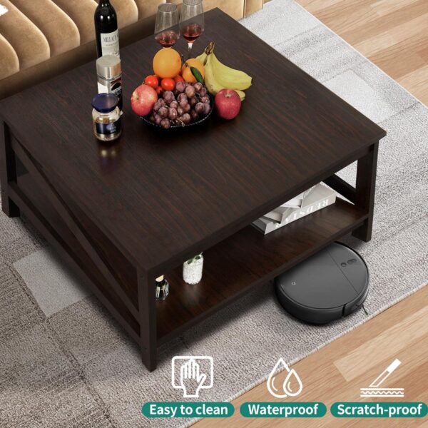 YITAHOME 2-tier Square Coffee Tables with Storage,Coffee Table for Living Room,Center Table Coffee Table for Home,Wood Living Room Table Industrial Small Farmhouse Cocktail Table, Espresso - Image 5