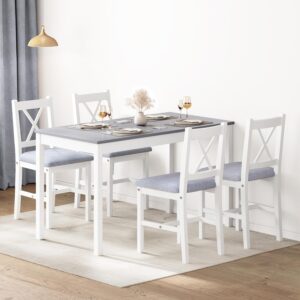 sogesfurniture Modern 5-Piece Dining Table Set for 4, 42.5" Compact Wooden Table with 4 Upholstered PU Leather Chairs, Space-Saving Dinette Set for Small Dining Room Breakfast Nook