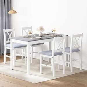 sogesfurniture Modern 5-Piece Dining Table Set for 4, 42.5" Compact Wooden Table with 4 Upholstered PU Leather Chairs, Space-Saving Dinette Set for Small Dining Room Breakfast Nook
