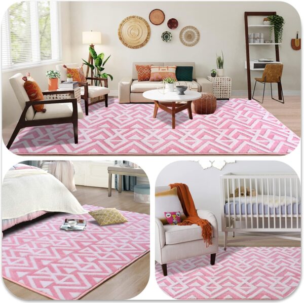 Ompaa Ultra Soft Shaggy Rugs Memory Foam Bedroom Carpet, Pink 6 x 9 Feet, Plush Geometric Textured Area Rugs for Living Room Couch Dorm Bedside Kids Girls Teens Room Nursery Decor Floor Mat - Image 7