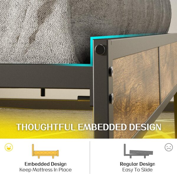 Queen Bed Frame with Headboard, Metal Platform Bed with Smart LED Lights and USB Charging Station, Easy Assembly, No Box Spring Needed - Image 5