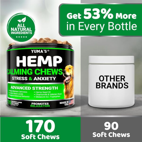 YUMA'S Hemp Calming Chews for Dogs - Advanced Dog Calming Treats - Dog Calming Chews - 170 Chews - Anxiety Relief Treats - Separation Aid, Barking, Stress Relief, Thunderstorms - Melatonin - Hemp Oil - Image 5