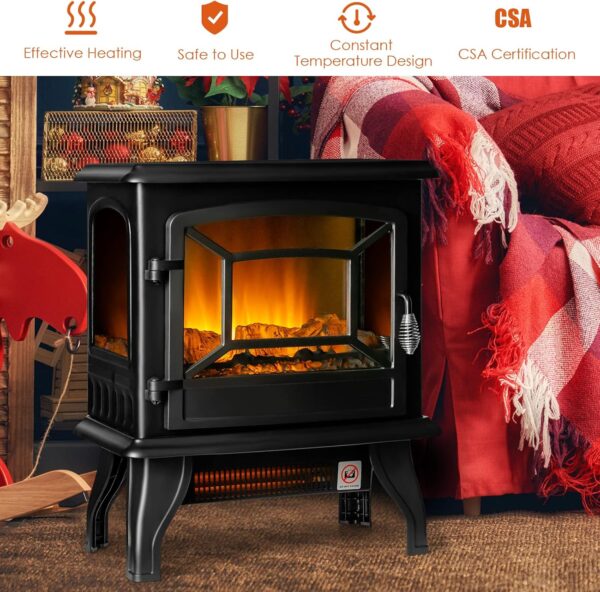 GOFLAME 20" Electric Fireplace Stove, Freestanding Fireplace Heater with Realistic Flame Effect and Adjustable Thermostat, Compact Stove Heater with Overheating Safety Protection, CSA Certified, 1400W - Image 2