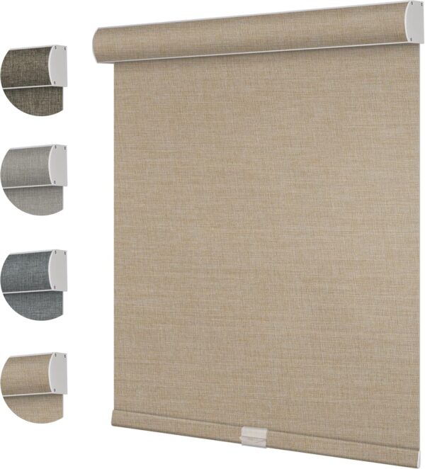 Boolegon Blackout Roller Shades for Windows Linen Fabric Cordless Roller Blinds with Cassette Valance Thermal Insulated Room Darkening Window Shades for Home Door,Light Beige,Custom Sizes