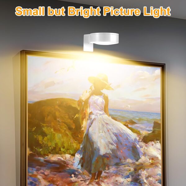 3Pcs Picture Light Battery Operated, Wireless Led Painting Light with Remote Dimmable and Timer, 3 Lighting Modes Art Display Light for Picture Frame Artworking Portrait, Wall Decorative Puck Lights - Image 2