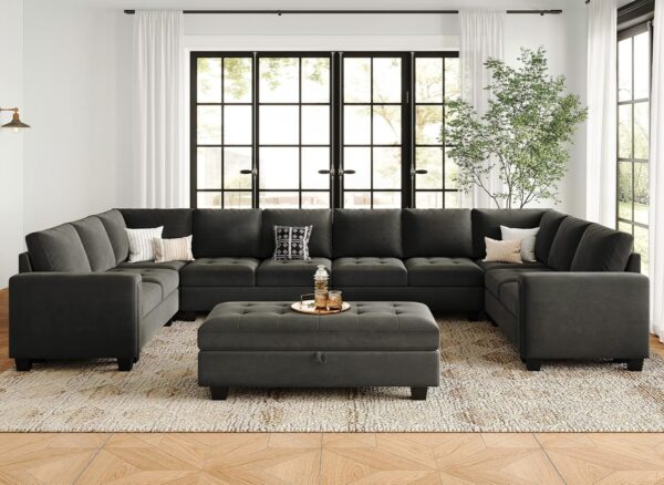 Belffin Oversized Modular Sectional Sofa U Shaped Sofa with Storage Ottoman Convertible 10-Seater Velvet Sectional Sofa with Chaises Grey