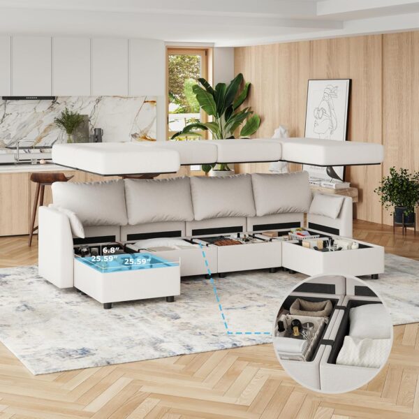 Modular Sectional Sofa, 6 Seat Modular Couch with Storage, Memory Foam, Convertible Sectional Couches for Living Room, U Shaped Comfy Modular Sofa with Chaise, Beige - Image 5