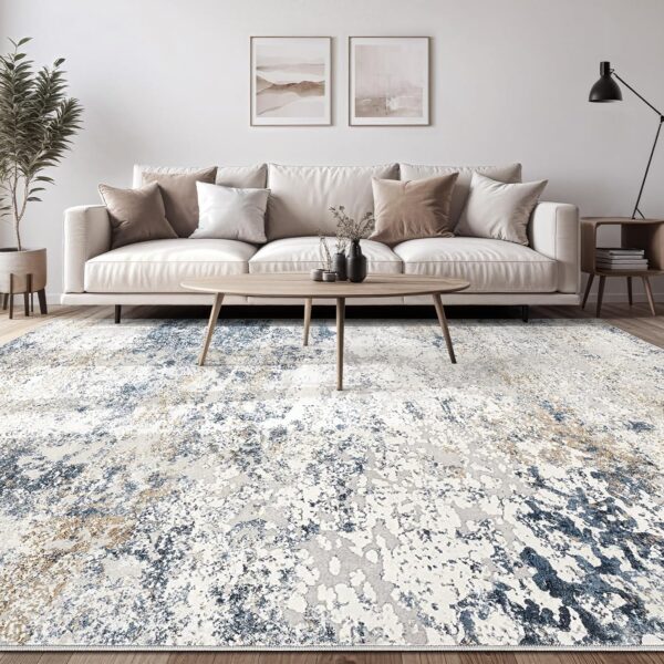 Area Rug Living Room Rugs - 6x9 Abstract Large Soft Indoor Washable Rug Neutral Modern Low Pile Carpet for Bedroom Dining Room Farmhouse Home Office - Beige Blue - Image 6