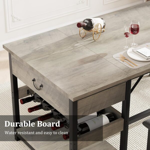 Dining Table Set for 4, Kitchen Dining Table Set with Upholstered Benches, Kitchen Dining Room Table with Storage Drawers & Wine Rack for Small Space-Grey - Image 5