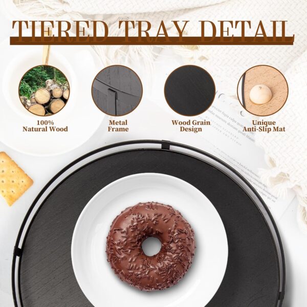 Defined Deco 12in Decorative Tray-Round Serving Tray with Metal Handle-Black Decorative Tray for Home Decor,Living Room Decor,Coffee Table Decor,Rustic Wooden Tray for Kitchen Table Decor,Dining Table - Image 4