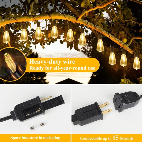 Brightever LED Outdoor String Lights 100FT Patio Lights with 52 Shatterproof ST38 Vintage Edison Bulbs, Outside Hanging Lights Waterproof for Porch, Deck, Garden, Backyard, Balcony, 2700K Dimmable - Image 6