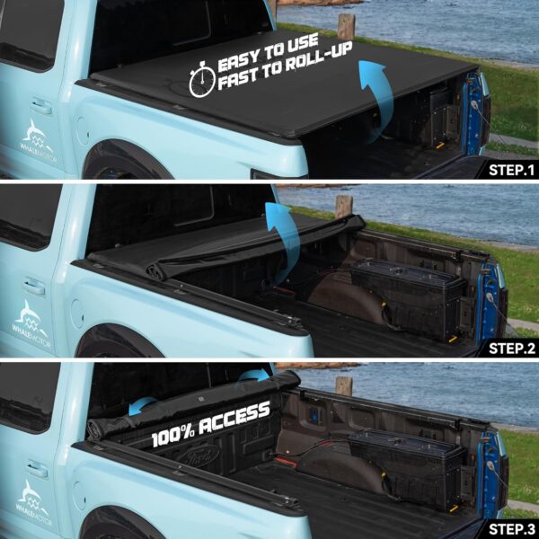Truck Bed Tonneau Cover Compatible with Nissan Frontier 2005-2024 5 ft Short Box w/or w/o Track Rail, Soft Roll Up Style - Image 5