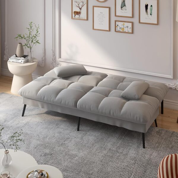 COMHOMA Convertible Futon Sofa Bed, 68″Fabric Futon Couch with Adjustable Backrest, Folding Futon Sleeper Recliner for Living Room Furniture (Grey) - Image 3