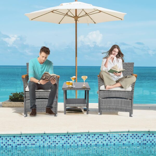 5 Piece Outdoor Patio Furniture Set with Table&Ottoman Outdoor Furniture Patio Set Bistro Wicker Patio Set of 2 Outside Lawn Chairs Conversation Sets for Porch Balcony Deck(Gray Wicker&Beige Cushion) - Image 7