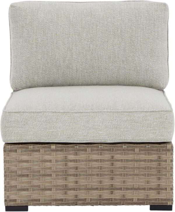 Signature Design Ashley Outdoor Calworth Resin Wicker Patio Armless Chair, 2 Count, Beige - Image 3