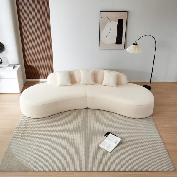 119.29“ Curved Sectional Sofa Couch, Comfy Sherpa Fabric Modern Upholstered Cloud Sofa with 3 Pillow, Oversized Couch for Living Room, Bedroom, Apartment, No Assembly Required, Beige - Image 3