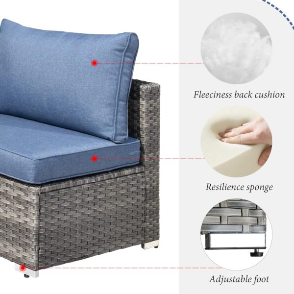 HOOOWOOO Patio Outdoor Sectional Furniture Sofa Set with Fire Pit Table,11 Piece L Shaped Wicker Couch Set with Swivel Chairs,Modern 8 Persons Summer Patio Conversation Set(Denim Blue) - Image 6