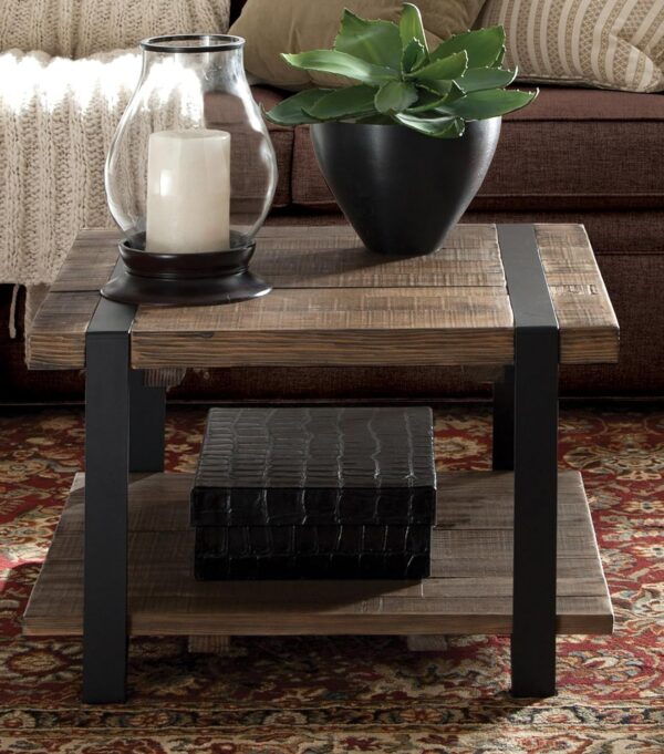 Stowe Reclaimed Wood Coffee Table, 42"L, Durable Metal Legs, Unique Wrapped Metal Strap Design, Rustic Brown, Ideal for Living and Office Spaces - Image 2