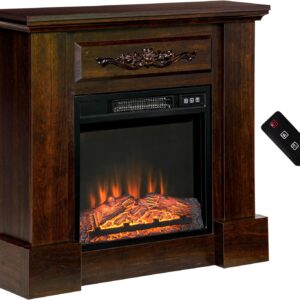 HOMCOM 32" Electric Fireplace with Mantel, Freestanding Heater with LED Log Flame, Overheat Protection and Remote Control, 1400W, White