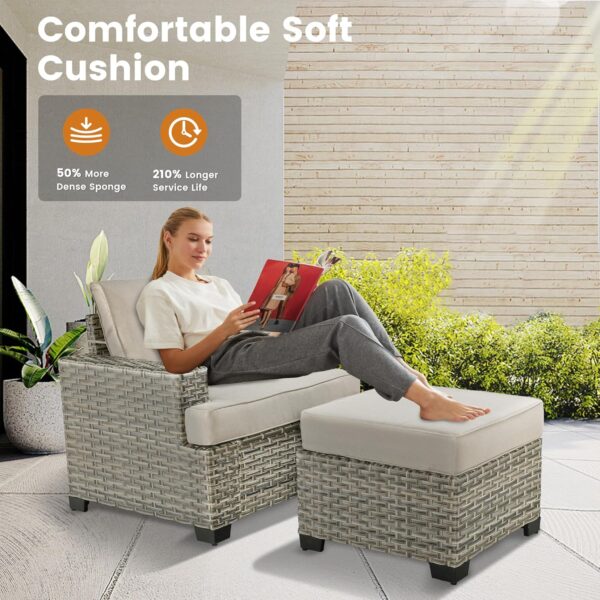 Patio Furniture Sets 7 Pieces Outdoor Sectional Rattan Sofa Manual Weaving Wicker Patio Conversation Set with Ottomans and T Cushion(Beige) - Image 4