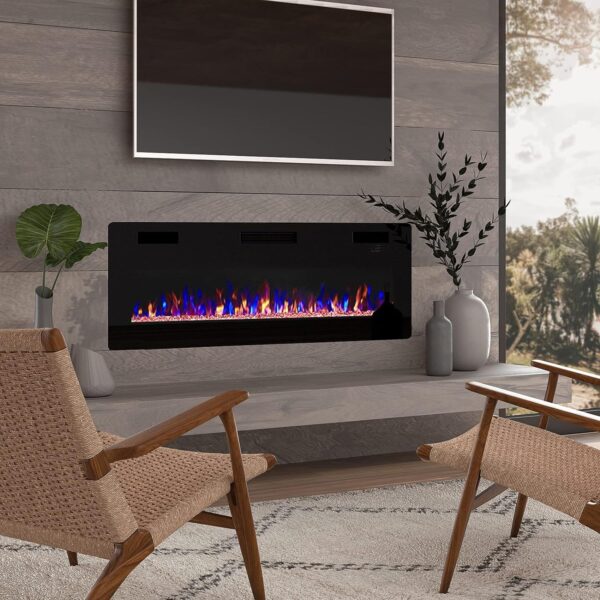 BOSSIN 60 inch Ultra-Thin Silence Linear Electric Fireplace, Recessed Wall Mounted Fireplace, Fit for 2 x 4 and 2 x 6 Stud, 12 Adjustable Flame Color & Speed,Touch Screen Remote Control with 8h Timer - Image 3