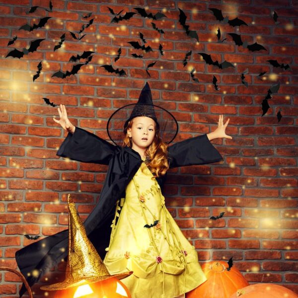 Halloween Party Supplies Hallween Decorations Bats Wall Decor 140PCS Realistic PVC 3D Black Scary Bat Sticker for Creepy Home Decor Halloween Party Decorations DIY Wall Decal Bathroom Indoor Halloween - Image 7