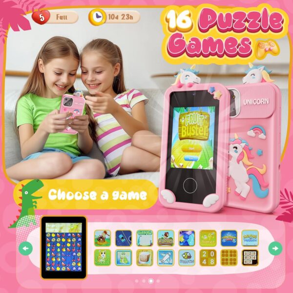 Kids Smart Phone Toys for Girls,Unicorn Gift Toys for Girls Ages 3-9 Christmas Birthday Gifts Mini Smart Phone Toys with 2.8" Touchscreen 16 Learning Games Dual Camera Music Player, 8G SD Card Pink - Image 4