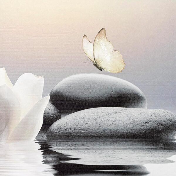 EOBTAIN Zen Stone Canvas Wall Art White Flower and Yellow Butterfly on Lake Wall Art for Bathroom Living Room Bedroom Modern Spiritual Yoga Spa Picture Wall Decor Framed Bedroom Wall Art,16x12 Inches - Image 6