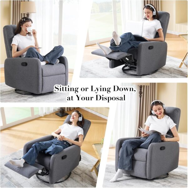 Jocisland Swivel Rocking Chair, Nursery Glider Recliner Chairs for Adults, Rocker for Living Room Bedroom, Comfy Upholstered Modern Nursing Reclining Single Sofa, Off-White Teddy - Image 7