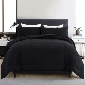 DOWNCOOL Queen Comforter Set -All Season Queen Bed Set with 2 Pillow Cases-3 Pieces Bedding Sets Queen -Down Alternative Black Comforters Queen Size(88"x90")
