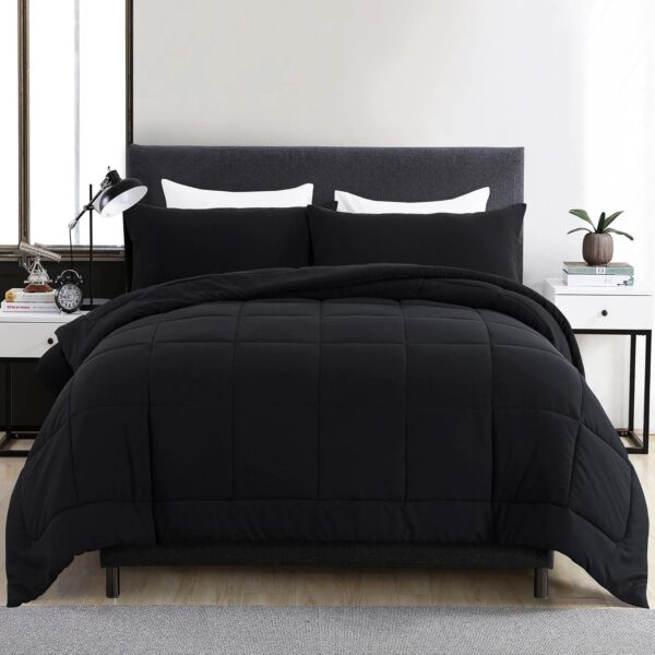 DOWNCOOL Queen Comforter Set -All Season Queen Bed Set with 2 Pillow Cases-3 Pieces Bedding Sets Queen -Down Alternative Black Comforters Queen Size(88"x90")