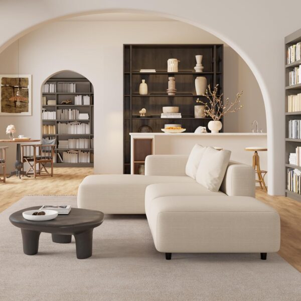 Acanva Soft Corduroy Sectional Modular Sofa Set, Modern L-Shaped Chaise Couch for Living Room, Apartment, Office, Small Spaces, Cream - Image 7