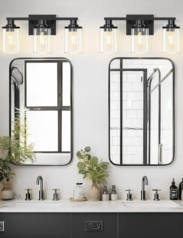 DORESshop 20 Inch Bathroom Light Fixtures, 3-Light Black Bathroom Lighting Fixtures Over Mirror with Clear Glass Shade, Vanity Lights for Bathroom Living Room Bedroom, ETL Listed - Image 2