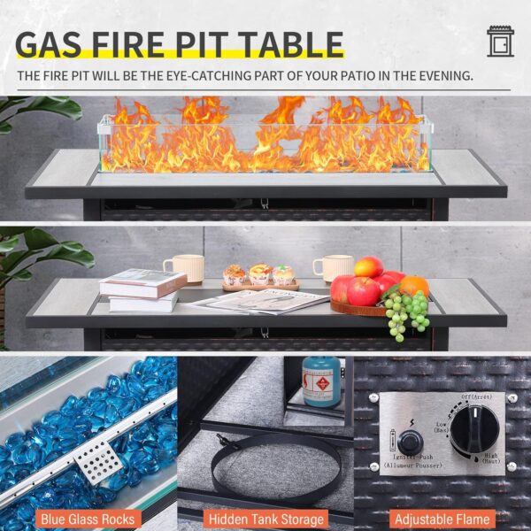 7 Pieces Wicker Patio Furniture Set,PE Rattan Outdoor Sectional Conversation Sofa Set with Fire Pit Table, Non-Slip Cushions and Furniture Cover, Peacock Blue - Image 7