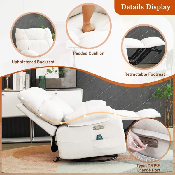 DYHOME 2024 New White Power Recliner Chair, Swivel Massage Rocking Recliner Chairs for Adults with Heated, USB & USB-C Ports, Modern Single Lounge Sofa for Living Room, Bedroom - Image 6