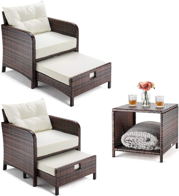 Pamapic 5 Pieces Wicker Patio Furniture Set Outdoor Patio Chairs with Ottomans Conversation Furniture with coffetable for Poorside Garden Balcony(Beige) - Image 3