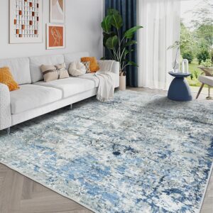 8x10 Area Rugs for Living Room,Anti-Slip Backing Washable Rug,Stain Resistant Modern Abstract Large Area Rug,Ultra-Thin Room Decor Rugs (Blue/Navy Blue,8'x10')