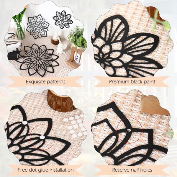 Zzbakress 3 Pieces Metal Flowers Wall Decor, Black Wall Decor, Flower Art Wall Decor Farmhouse Wall Decor Multiple Flowers Hanging Decor for Bathroom Living Room Garden Office (Black Elegant) - Image 4