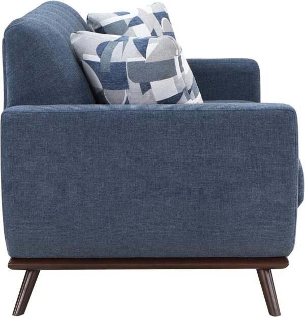 Lexicon Small Couch Mid Century Modern Sofa Living Room Sofa Couch with 2 Accent Pillows, Button Tufted Upholstered Small Sofa for Bedroom/Waiting Room/Office/Apartment, 86.5'' Sofa, Blue Chenille - Image 5