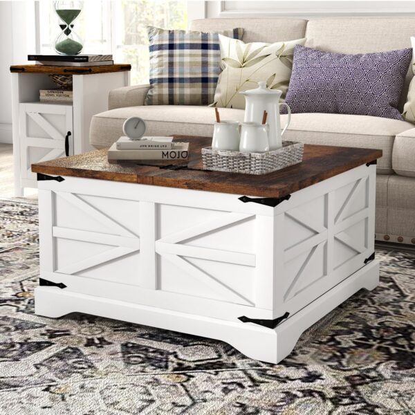 oneinmil 3-Piece Farmhouse Table Set Includes 31” Coffee Table and Side Tables with Storage Space, Retro Tables for Living Room, White - Image 2