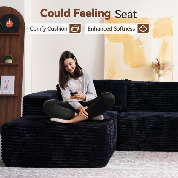 104" Cloud Sectional Couch with Comfy Chaise, Boneless L Shape Sofa with Deep Seat, Minimalist Modular Couches Sleeper for Living Room Bedroom Apartment Lounge,Black - Image 5