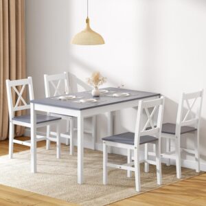 sogesfurniture 10BFLC023-BG Kitchen Table and Chairs for 4, Grey&White