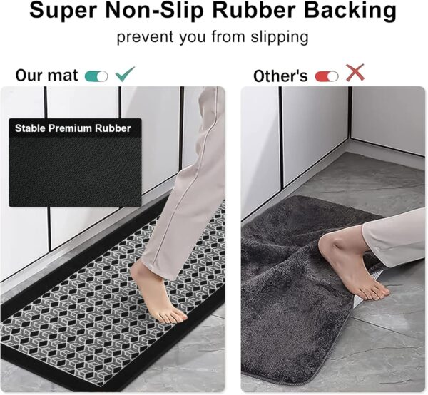 KIMODE Farmhouse Kitchen Rugs 20"x47",Non-Slip Washable Kitchen Mat,Absorbent Black Kitchen Mats for Floor Front of Sink, Kitchen Carpet for Hallway/Laundry Room - Image 3