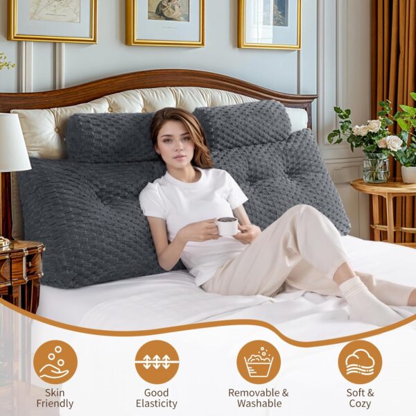 Headboard Wedge Pillow with 2 Pack Neck Roll Pillow,Bed Wedge Pillow - Headboard Large Bolster - Backrest Pillows for Bed Backrest Positioning Support(Grey,Queen) - Image 6