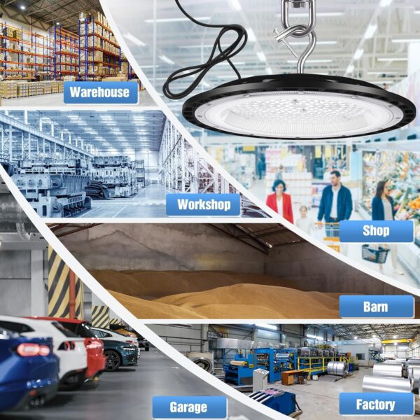 12 Pack 240W UFO LED High Bay Lights,120VAC IP66 Waterproof,40000LM 5000K Daylight, 1050W MH/HPS with Plug Commercial Bay Lighting for Barn,Gym,Factory,Warehouse,Shop,Workshop,Gym,Garage - Image 5