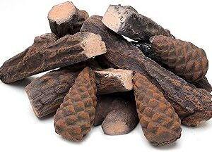 Skyflame 10 Small Piece Set of Ceramic Wood Logs & Accessories for All Types of Indoor Gas Inserts | Ventless & Vented | Propane | Gel | Ethanol | Electric or Outdoor Fireplaces & Fire Pits