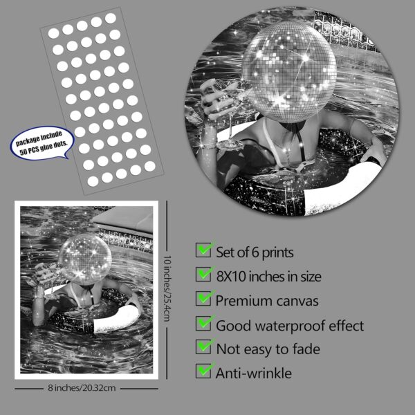 Fashion Wall Art Prints Set of 6 Feminist Black and White Glam Posters Retro Luxury Modern Women Champagne Mirror Ball Canvas Wall Decor for Living Room Bedroom (B, 8"x10" UNFRAMED) - Image 2