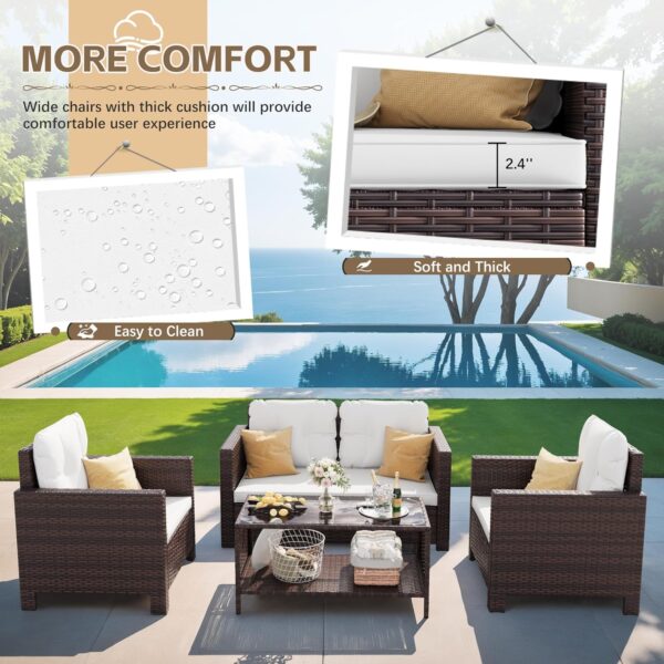 Homall 4 Pieces Patio Furniture Sets Rattan Chair Wicker Conversation Sofa Set, Outdoor Indoor Backyard Porch Garden Poolside Balcony Use (Beige) - Image 4