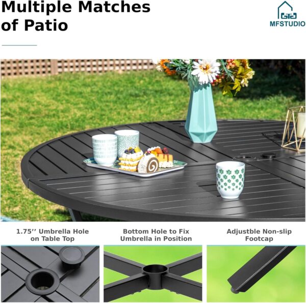 MFSTUDIO 5 Pieces Patio Dining Furniture Set for 4, 37" Steel Frame Slat Large Square Table with 1.57'' Umbrella Hole and 4 PE Rattan Dining Chairs, Outdoor Table and Chairs Dining Set for 4 - Image 6